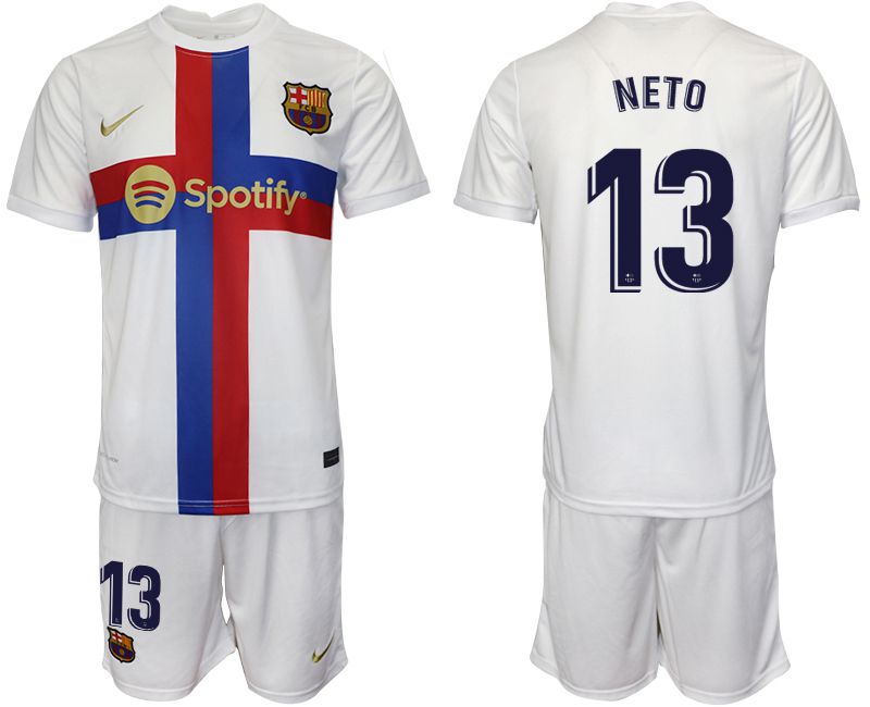 Men 2022-2023 Club Barcelona white away #13 Soccer Jersey->barcelona jersey->Soccer Club Jersey